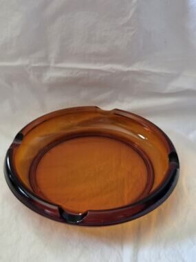Vtg Hazel Atlas 8" Amber Ashtray 1960's Mid-century